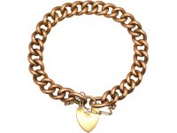Edwardian 9ct Rose Gold Curb Bracelet with Padlock