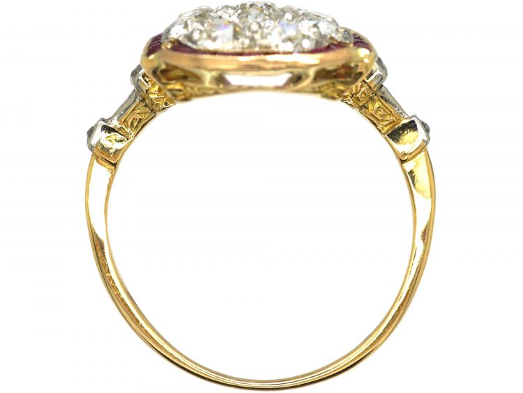 Art Deco 18ct Gold & Platinum, Ruby & Diamond Plaque Ring