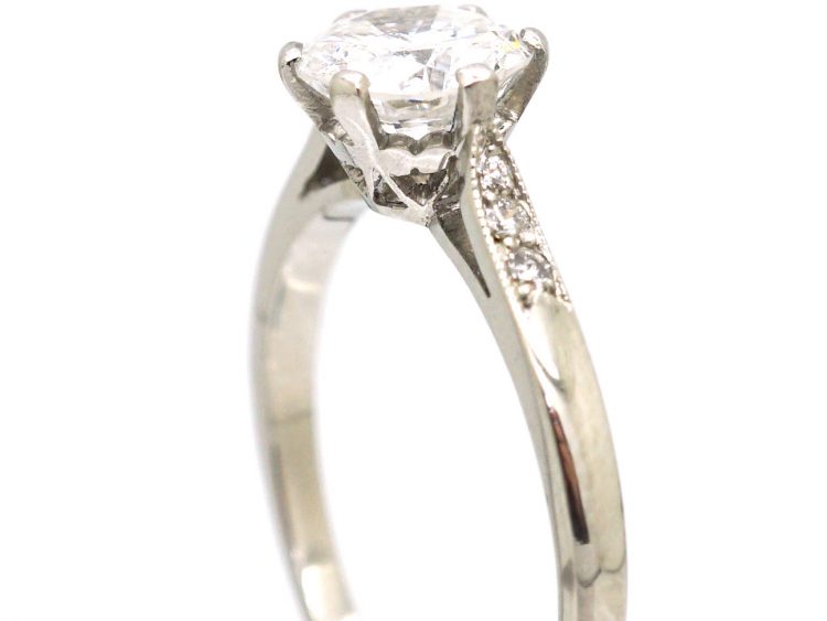 Art Deco Platinum & Diamond Solitaire Ring with Diamond Set Shoulders