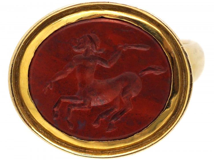 9ct Gold Ring set with Jasper with an Intaglio of a Centaur
