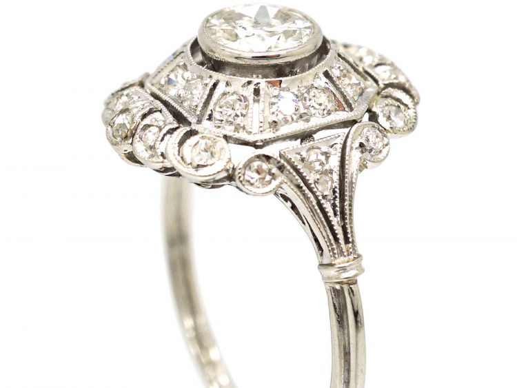 Art Deco Platinum & Diamond Ornate Ring