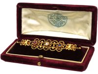 Victorian 18ct Gold, Ruby, Diamond & Sapphire Brooch by John Brogden in Original Case