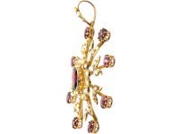 Edwardian 9ct Gold Starburst Pendant set with Garnets & Natural Split Pearls