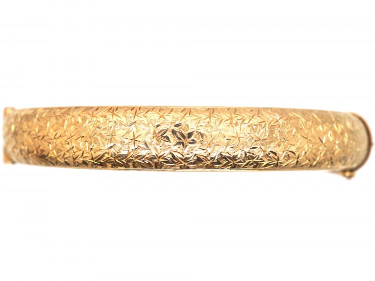 Edwardian 9ct Gold Bangle with Ivy Leaf Engraved Detail