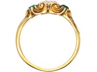 William IV 18ct Gold, Old Mine Cut Diamond & Emerald Three Stone Ring
