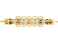 Victorian 18ct Gold, Ruby, Diamond & Sapphire Brooch by John Brogden in Original Case