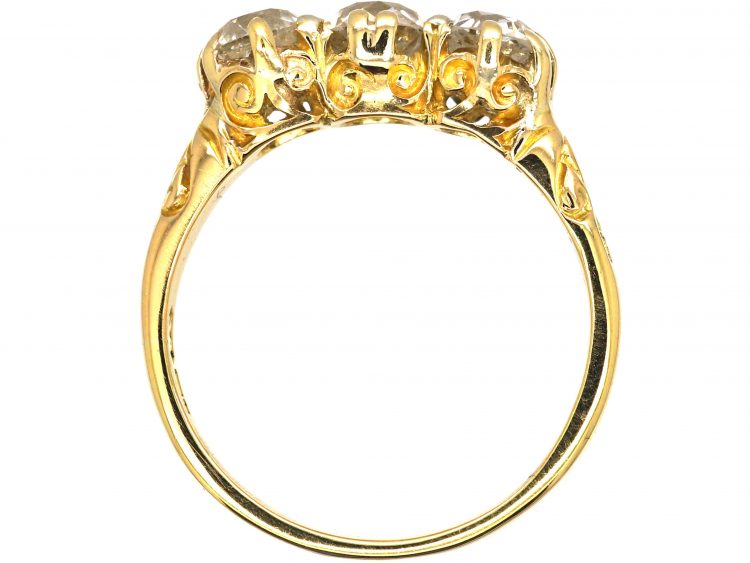 Victorian 18ct Gold Carved Half Hoop Ring set with Three Diamonds