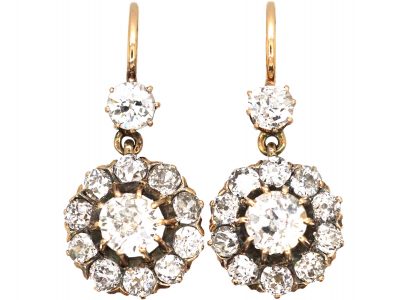 Edwardian 18ct Gold Diamond Cluster Earrings with a Diamond Above