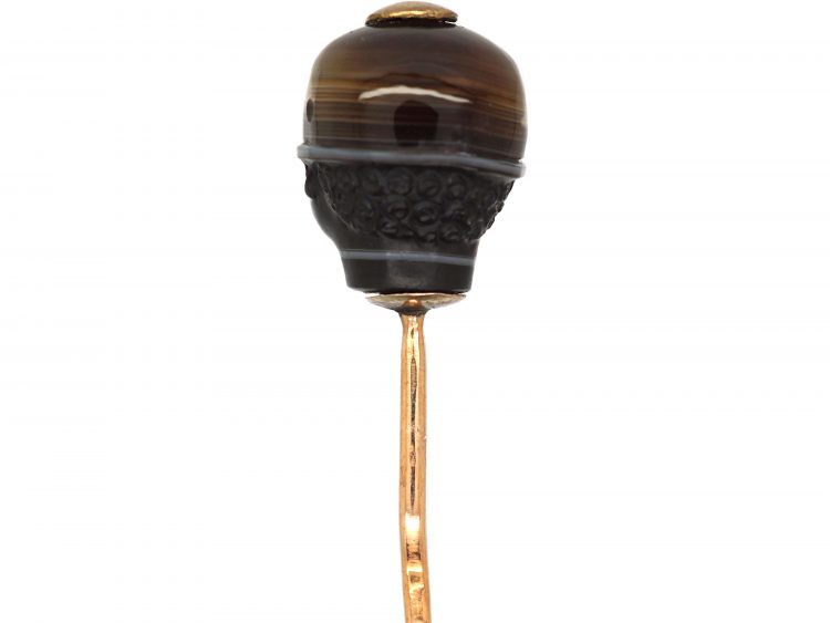 Victorian Carved Banded Onyx Tie Pin of a Man's Head
