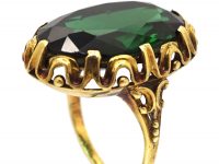 Art Deco 14ct Gold Ring set with a Large Oval Green Tourmaline