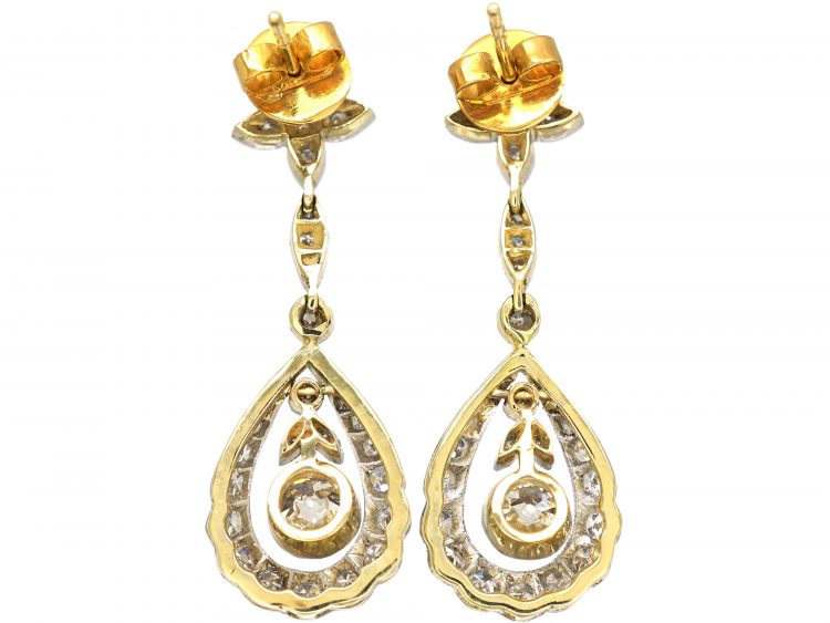 Art Deco 15ct Gold, Platinum & Diamond Drop Earrings