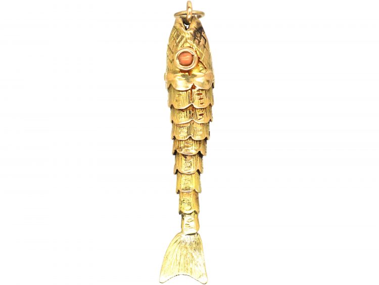 1950s 9ct Gold Articulated Fish Pendant