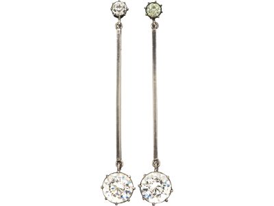 Art Deco Silver & Paste Long Drop Earrings