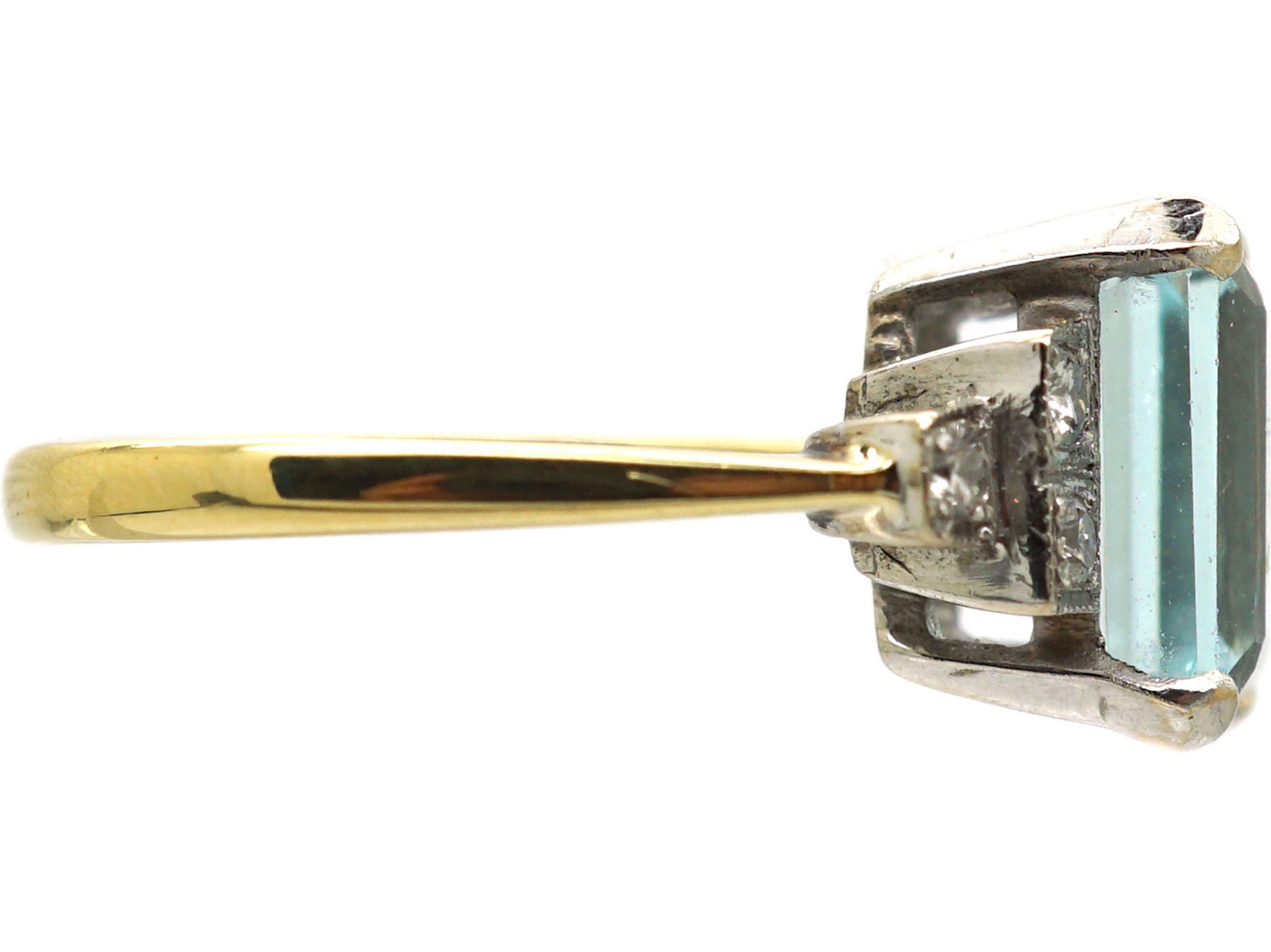 18ct Gold, Rectangular Cut Aquamarine & Diamond Ring (184T) | The ...