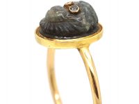 Victorian 15ct Gold & Carved Labradorite Ring of a Monkey