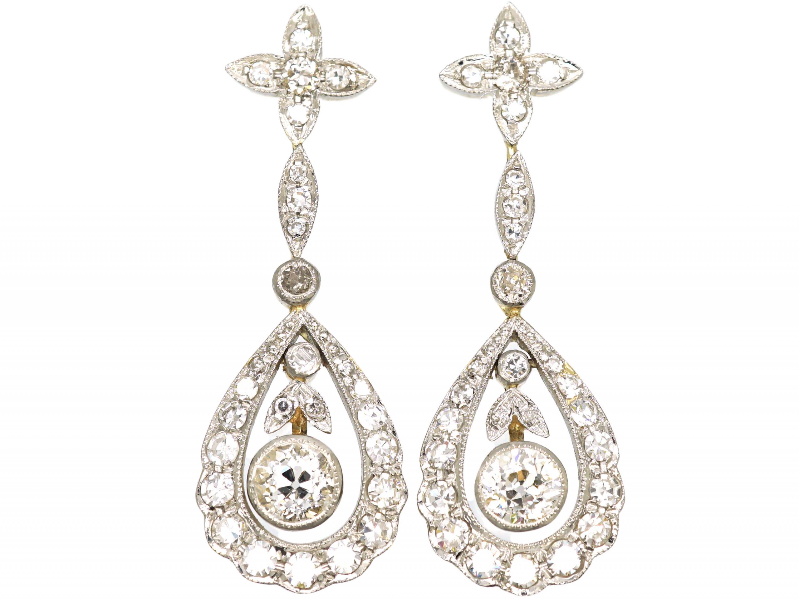 Art Deco 15ct Gold, Platinum & Diamond Drop Earrings (180T) | The ...