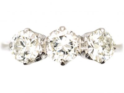 Art Deco Platinum, Three Stone Diamond Ring