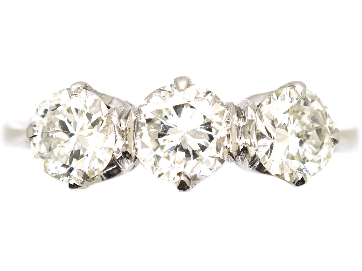 Art Deco Platinum, Three Stone Diamond Ring (217T) | The Antique ...