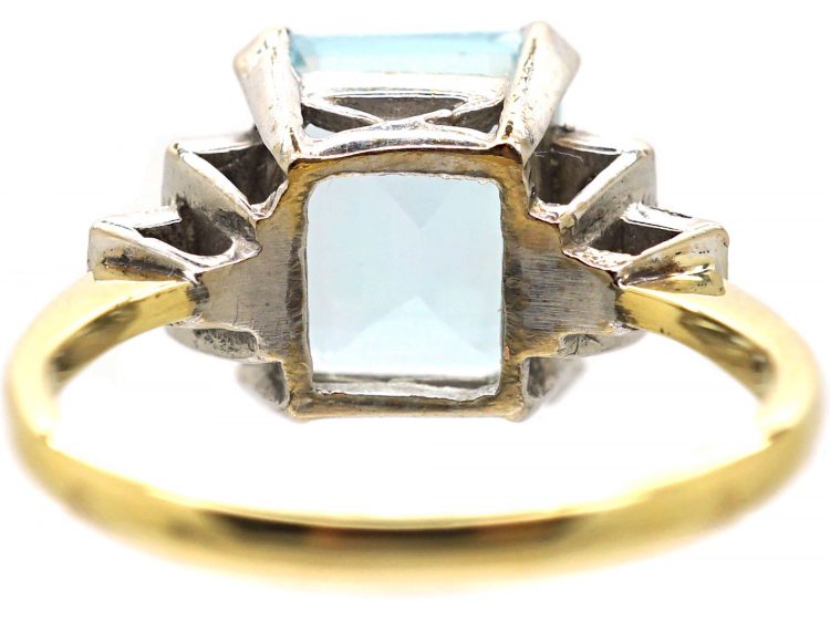 18ct Gold, Rectangular Cut Aquamarine & Diamond Ring