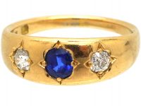 Victorian 18ct Gold Sapphire & Diamond Gypsy Ring