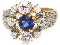 French Belle Epoque 18ct Gold & Platinum, Sapphire & Diamond Ring