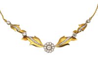 Early 20th Century Art Nouveau 14ct Gold & Platinum Articulated Flower Necklace set with Diamonds