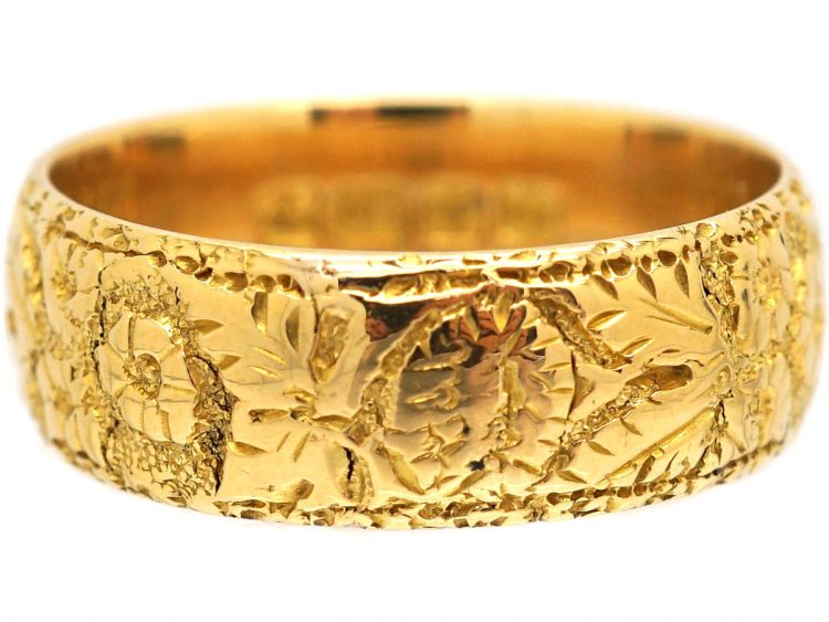 Retro 18ct Gold Wedding Ring with Orange Blossom Design