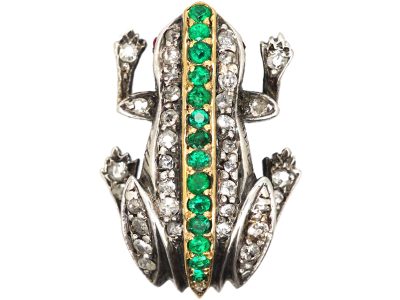 Edwardian Frog Brooch set with Emeralds & Diamonds