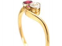 Art Nouveau 18ct Gold, Ruby & Diamond Crossover Ring