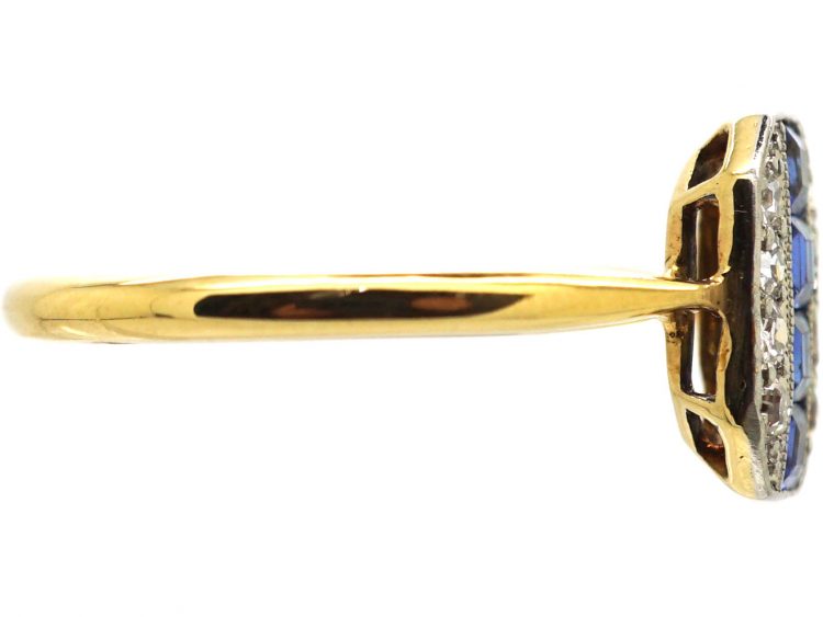 Art Deco 18ct Gold & Platinum, Sapphire & Diamond Octagonal Shaped Ring