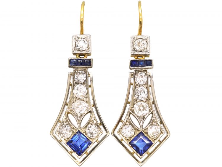 Art Deco Sapphire & Diamond Drop Earrings