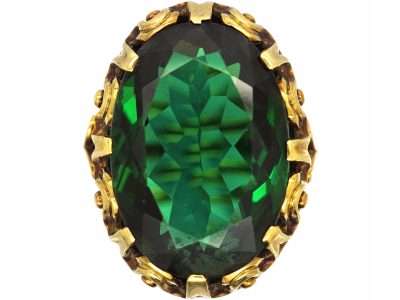Art Deco 14ct Gold Ring set with a Large Oval Green Tourmaline