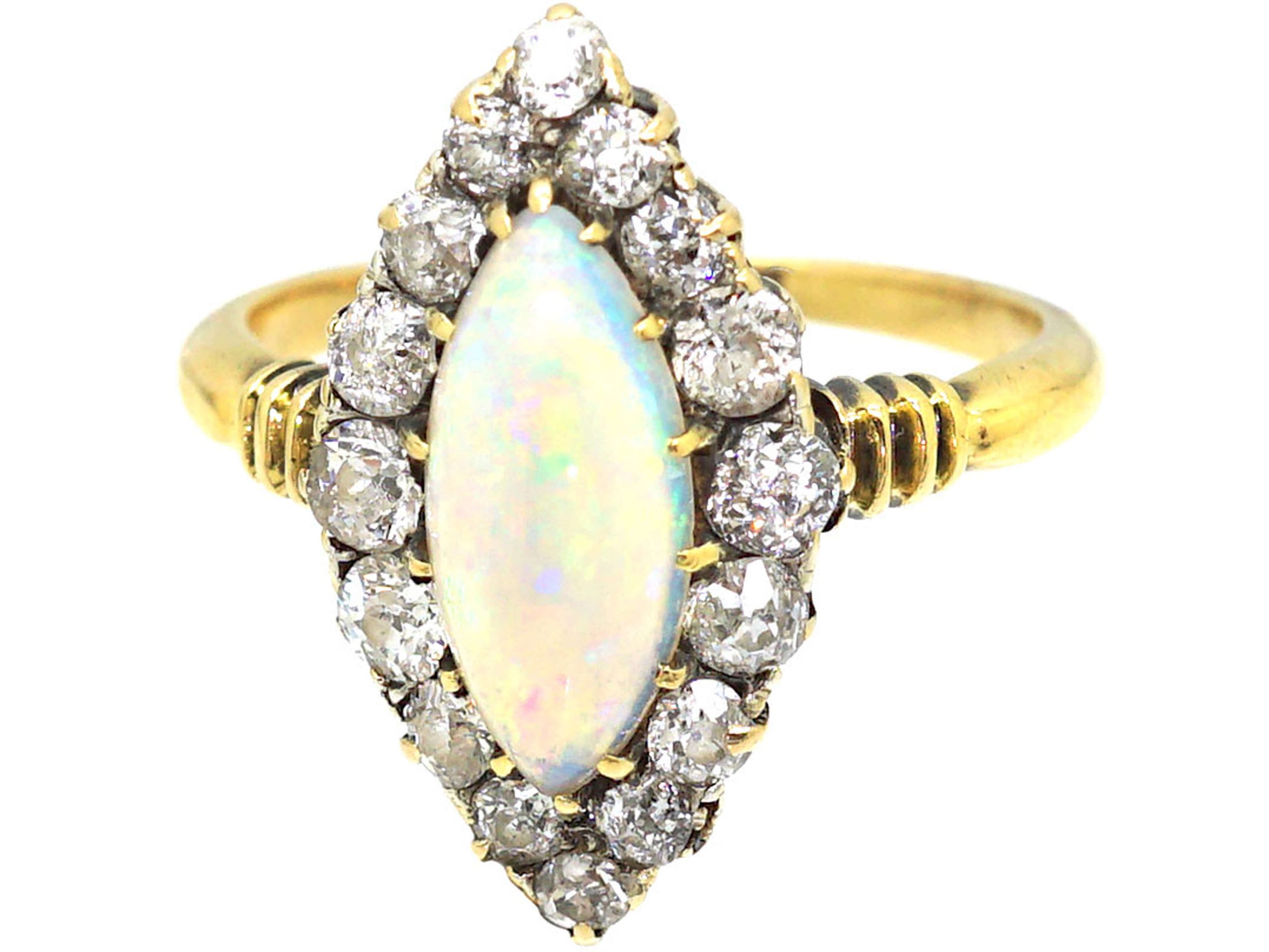 Edwardian 18ct Gold Opal & Diamond Marquise Shaped Ring (923S) | The ...