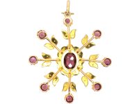 Edwardian 9ct Gold Starburst Pendant set with Garnets & Natural Split Pearls