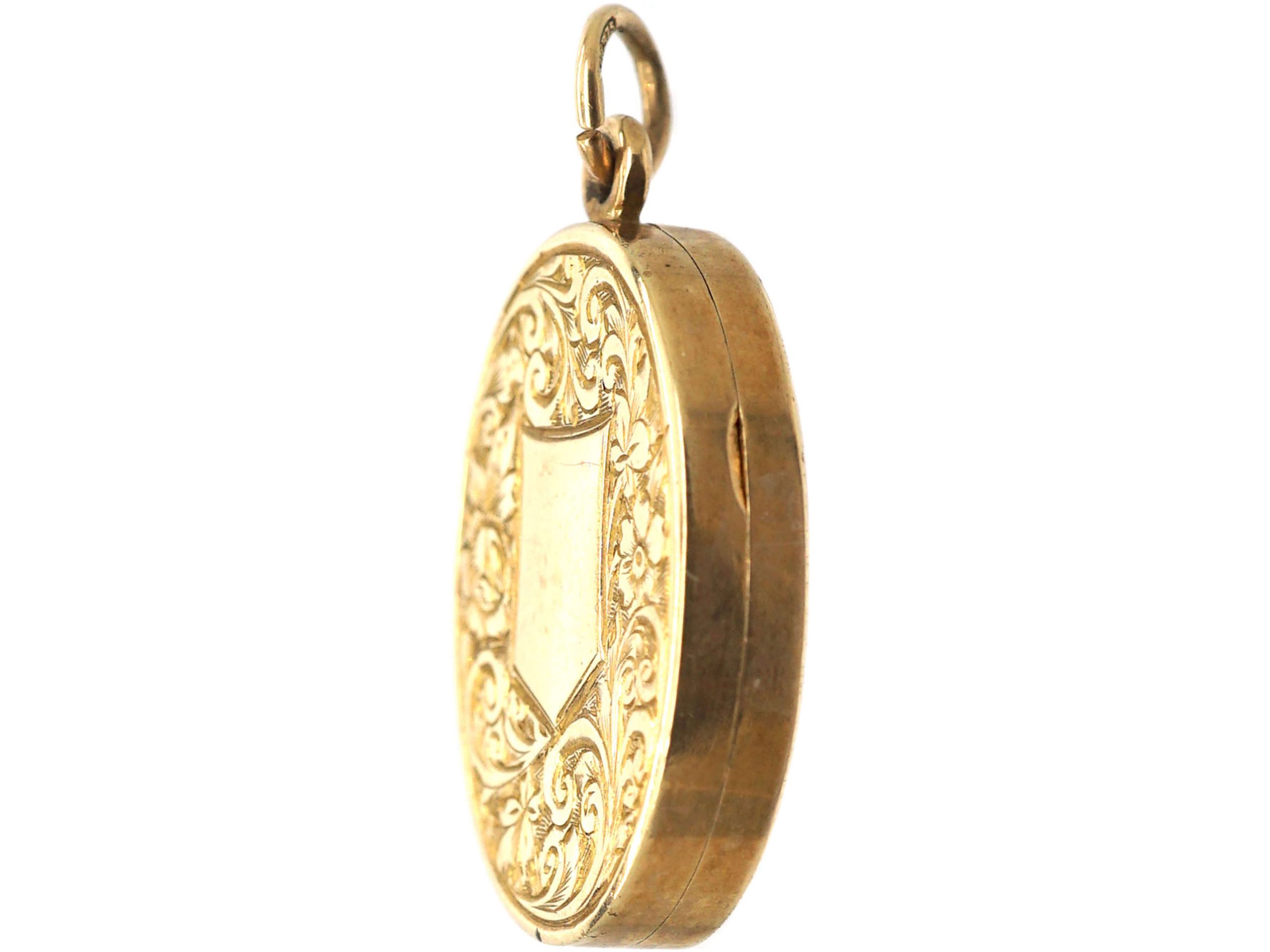 Edwardian 9ct Gold Oval Locket Engraved with Ivy Leaves & Roses (193T ...
