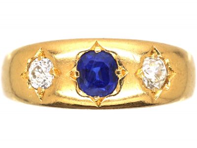 Victorian 18ct Gold Sapphire & Diamond Gypsy Ring