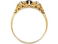 Victorian 18ct Gold, Sapphire & Diamond Carved Half Hoop Ring