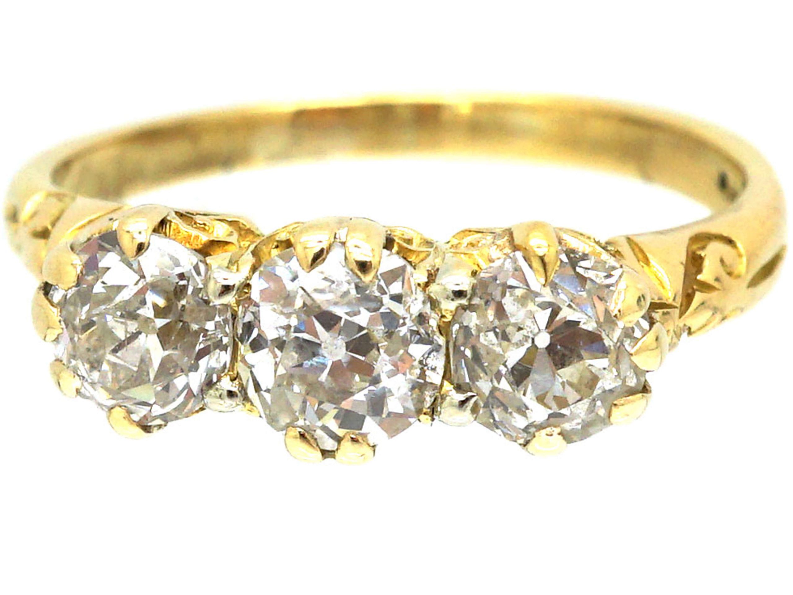 Victorian 18ct Gold Carved Half Hoop Ring set with Three Diamonds (214T ...