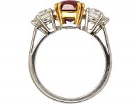 Retro 18ct White & Yellow Gold, Ruby & Diamond Three Stone Ring