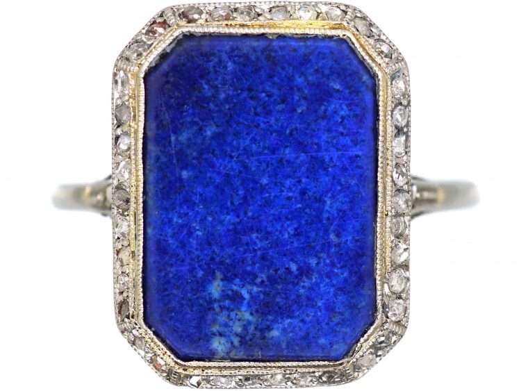 Art Deco Platinum, Lapis Lazuli & Rose Diamond Ring