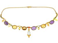 French 19th Century 18ct Gold Harlequin Necklace set with Various Gem Stones