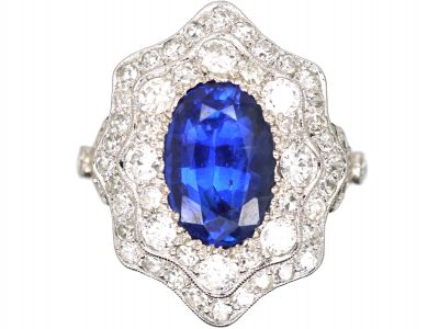 Art Deco Platinum, Sapphire & Diamond Fancy Cluster Ring
