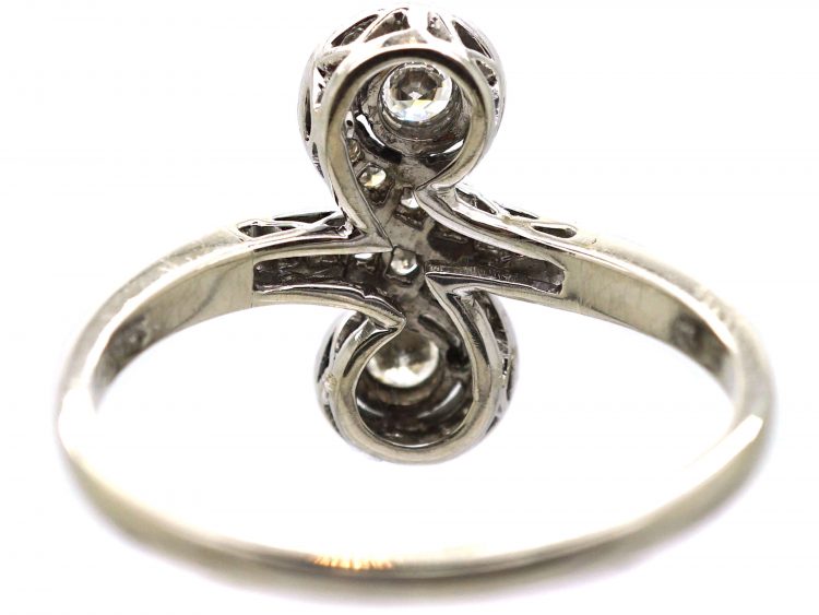 Art Deco 18ct White Gold, Platinum & Diamond Swirl Ring
