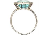 Art Deco Platinum, Aquamarine & Rose Diamond Ring