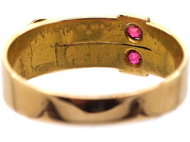 Victorian 15ct Gold Double Buckle Ring set with Natural Split Pearls & Rubies