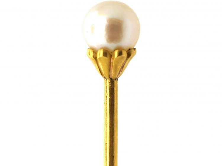 Edwardian 18ct Gold Tie Pin set with a Natural Pearl
