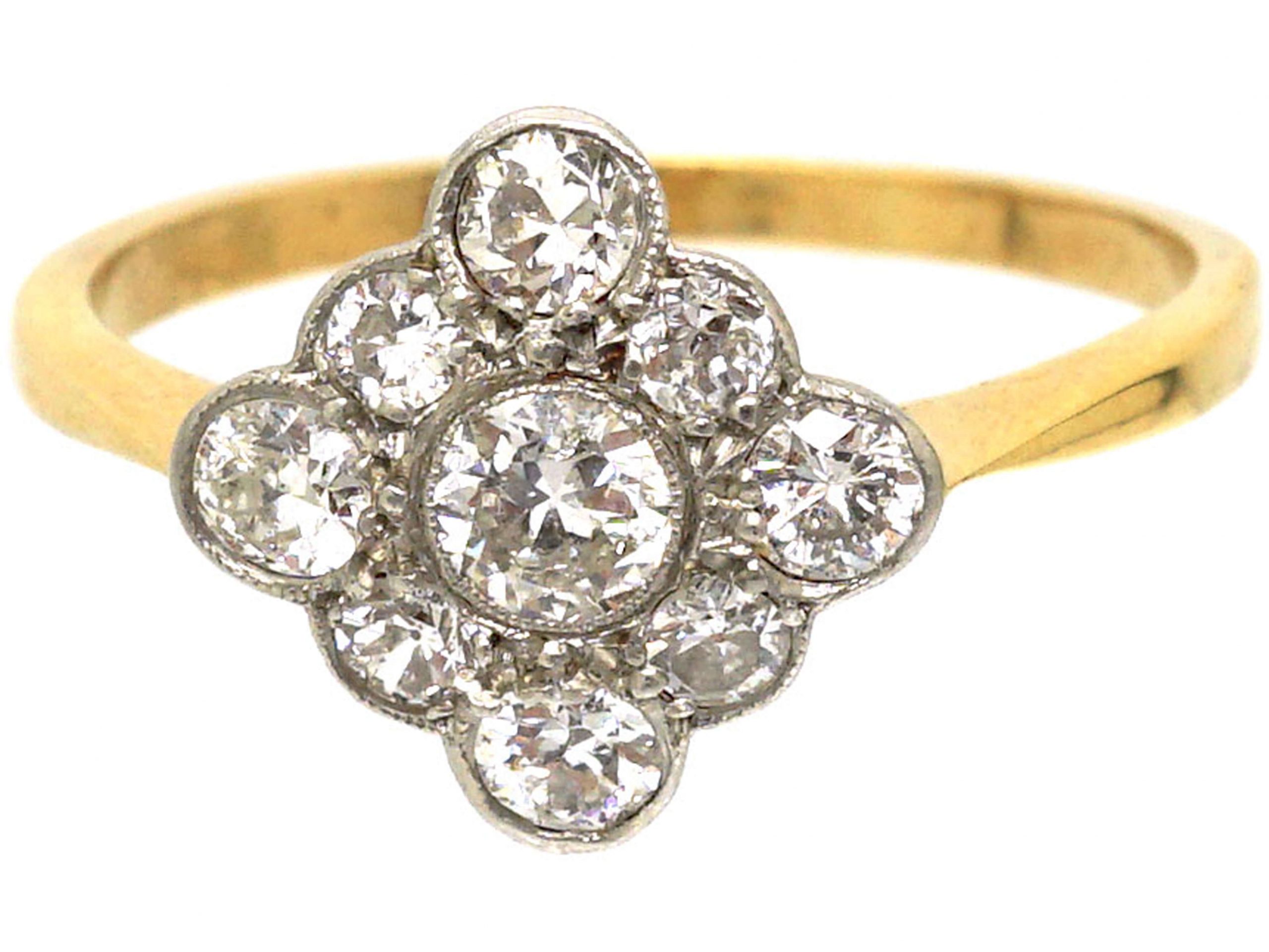 Art Deco 18ct Gold & Platinum, Diamond Shaped Ring Set With Diamonds 