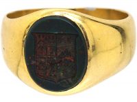 Victorian 18ct Gold Signet Ring set with a Bloodstone with Crest Intaglio