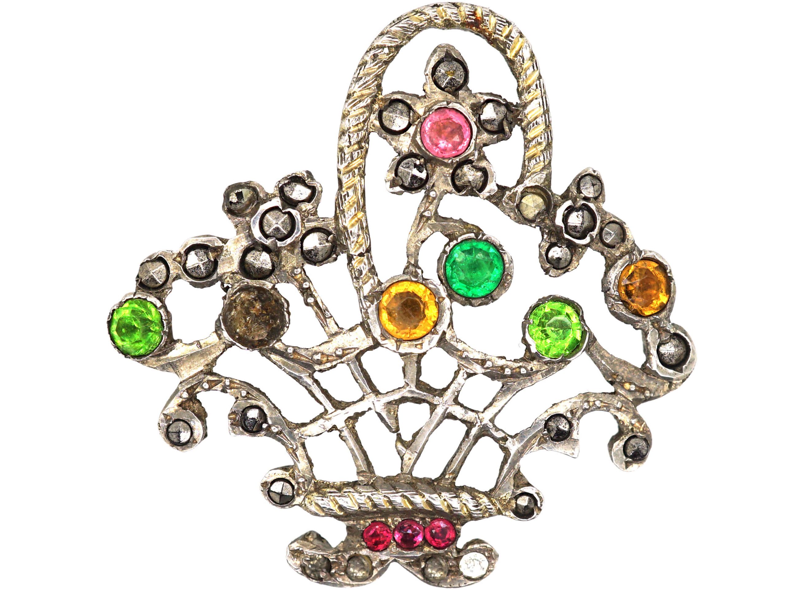 Edwardian Silver, Marcasite & Paste Giardinetti Brooch