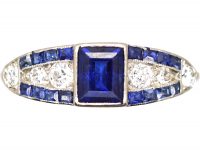 Art Deco 18ct White Gold, Sapphire & Diamond Ring